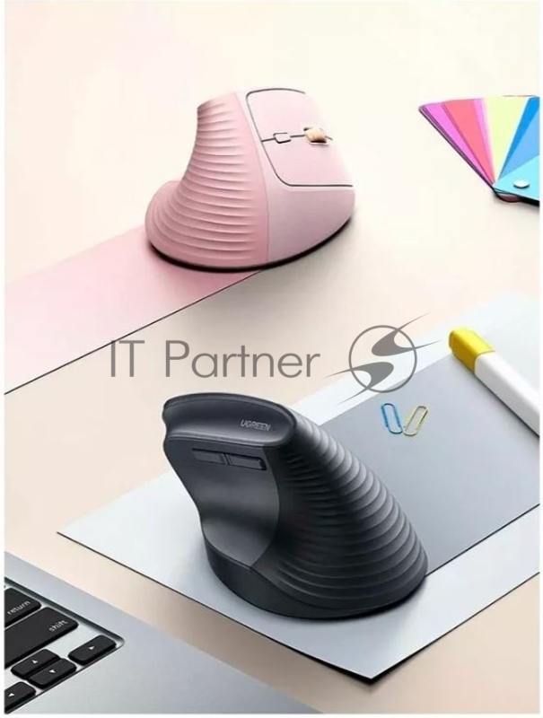 Беспроводная вертикальная мышка UGREEN M571P (65666) Wireless Vertical Mouse 2.4GHz & Bluetooth. Цвет: розовый