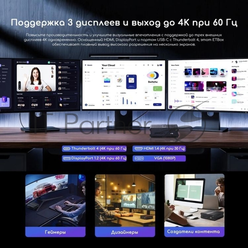 Неттоп Acer Gadget E10 ETBox i7 13620H (2.4) 16Gb SSD512Gb UHDG Windows 11 Pro 2.5xGbitEth+1xGbitEth WiFi BT 120W черный