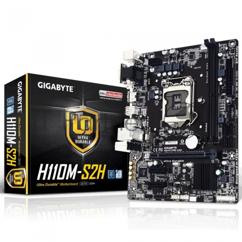 Мат. плата Socket1151 GIGABYTE GA-H110M-S2H (iH110, 2xDDR4, SATA III, PCI-E, D-Sub, DVI, HDMI, 1Гбит LAN, USB3.0, mATX)