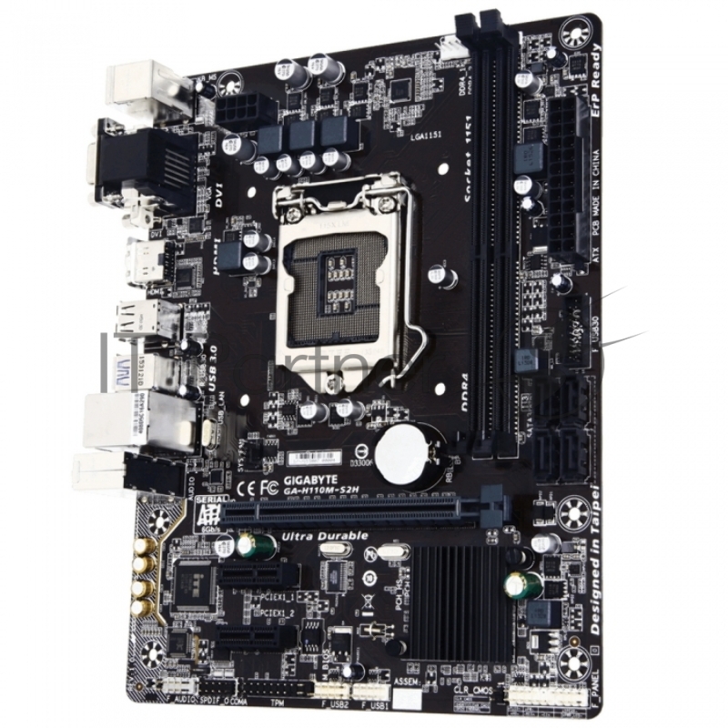 Мат. плата Socket1151 GIGABYTE GA-H110M-S2H (iH110, 2xDDR4, SATA III, PCI-E, D-Sub, DVI, HDMI, 1Гбит LAN, USB3.0, mATX)
