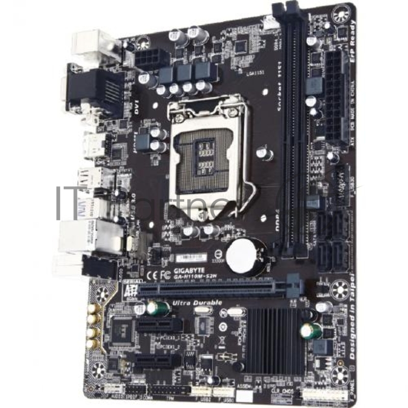Мат. плата Socket1151 GIGABYTE GA-H110M-S2H (iH110, 2xDDR4, SATA III, PCI-E, D-Sub, DVI, HDMI, 1Гбит LAN, USB3.0, mATX)