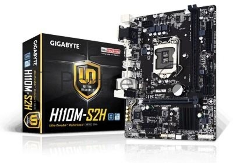 Мат. плата Socket1151 GIGABYTE GA-H110M-S2H (iH110, 2xDDR4, SATA III, PCI-E, D-Sub, DVI, HDMI, 1Гбит LAN, USB3.0, mATX)