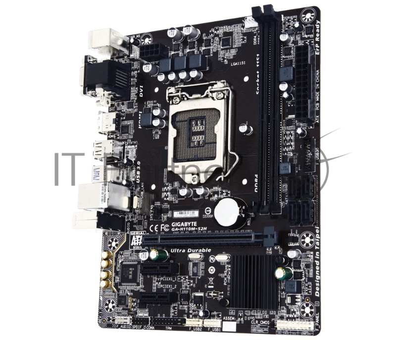 Мат. плата Socket1151 GIGABYTE GA-H110M-S2H (iH110, 2xDDR4, SATA III, PCI-E, D-Sub, DVI, HDMI, 1Гбит LAN, USB3.0, mATX)