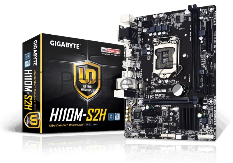 Мат. плата Socket1151 GIGABYTE GA-H110M-S2H (iH110, 2xDDR4, SATA III, PCI-E, D-Sub, DVI, HDMI, 1Гбит LAN, USB3.0, mATX)