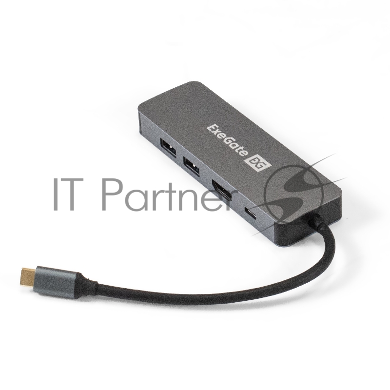 USB-концентратор ExeGate DUB-21C/PD/HL (кабель-адаптер USB Type-C --> 2xUSB3.0 + PD 100W + HDMI 4K@60Hz + Lan RJ45 10/100/1000Mb, Plug&Play, серая)