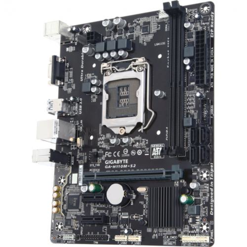 Мат. плата Socket1151 GIGABYTE GA-H110M-S2 (iH110, 2xDDR4, SATA III, PCI-E, D-Sub, 1Гбит LAN, USB3.0, mATX)