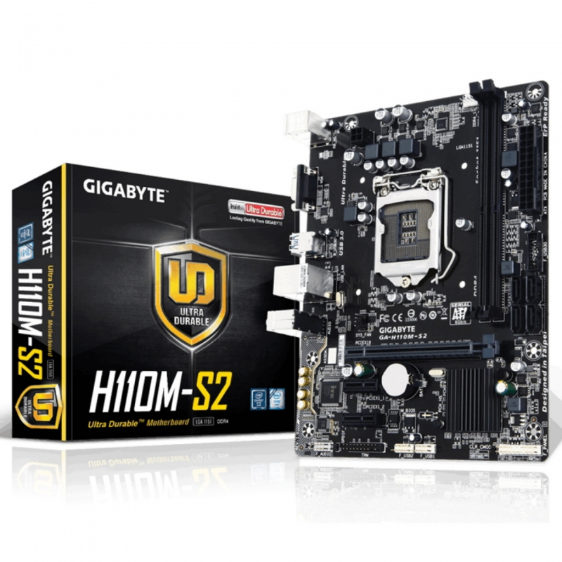 Мат. плата Socket1151 GIGABYTE GA-H110M-S2 (iH110, 2xDDR4, SATA III, PCI-E, D-Sub, 1Гбит LAN, USB3.0, mATX)