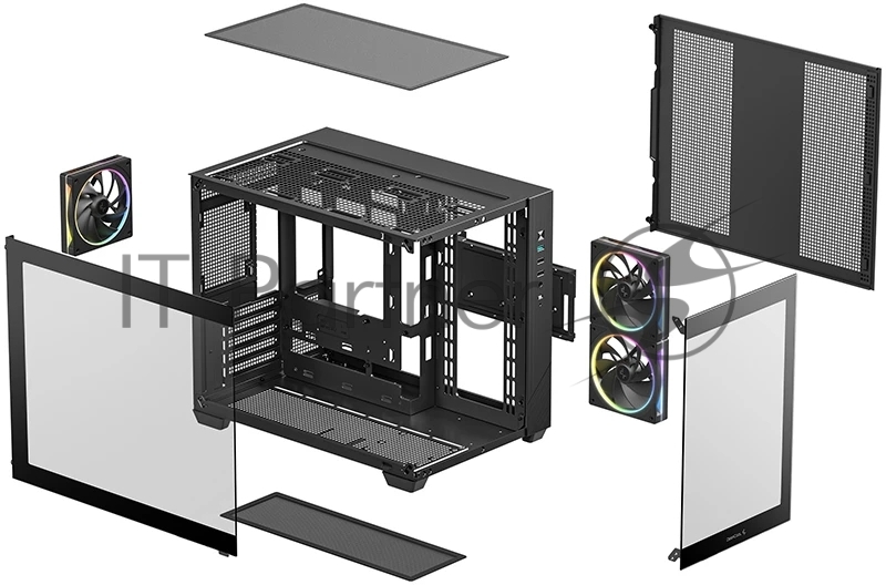 Компьютерный корпус Deepcool CG330 3F без БП, боковое окно (панорама), 3x120mm ARGB PWM вентилятора, черный, mATX