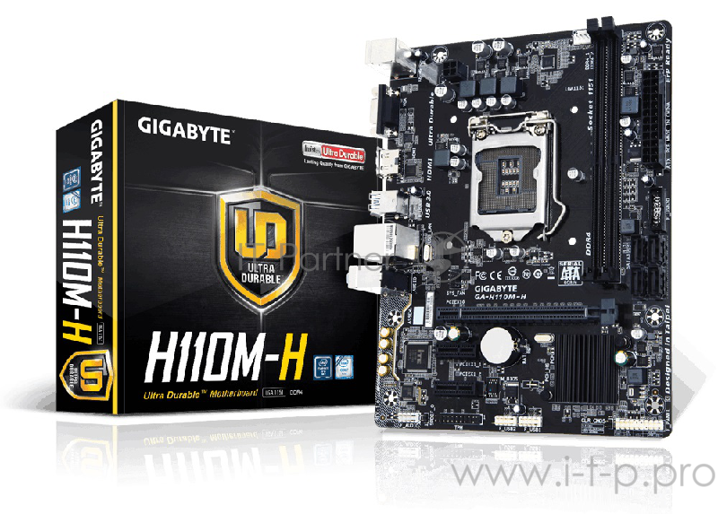 Мат. плата Socket1151 GIGABYTE GA-H110M-H (iH110, 2xDDR4, SATA III, PCI-E, D-Sub, HDMI, 1Гбит LAN, USB3.0, mATX)