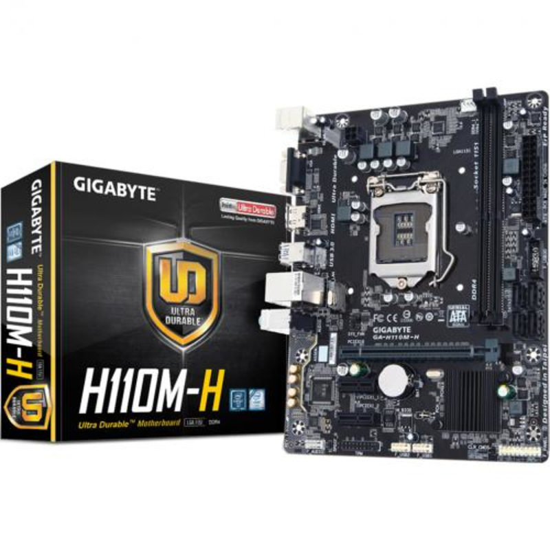 Мат. плата Socket1151 GIGABYTE GA-H110M-H (iH110, 2xDDR4, SATA III, PCI-E, D-Sub, HDMI, 1Гбит LAN, USB3.0, mATX)