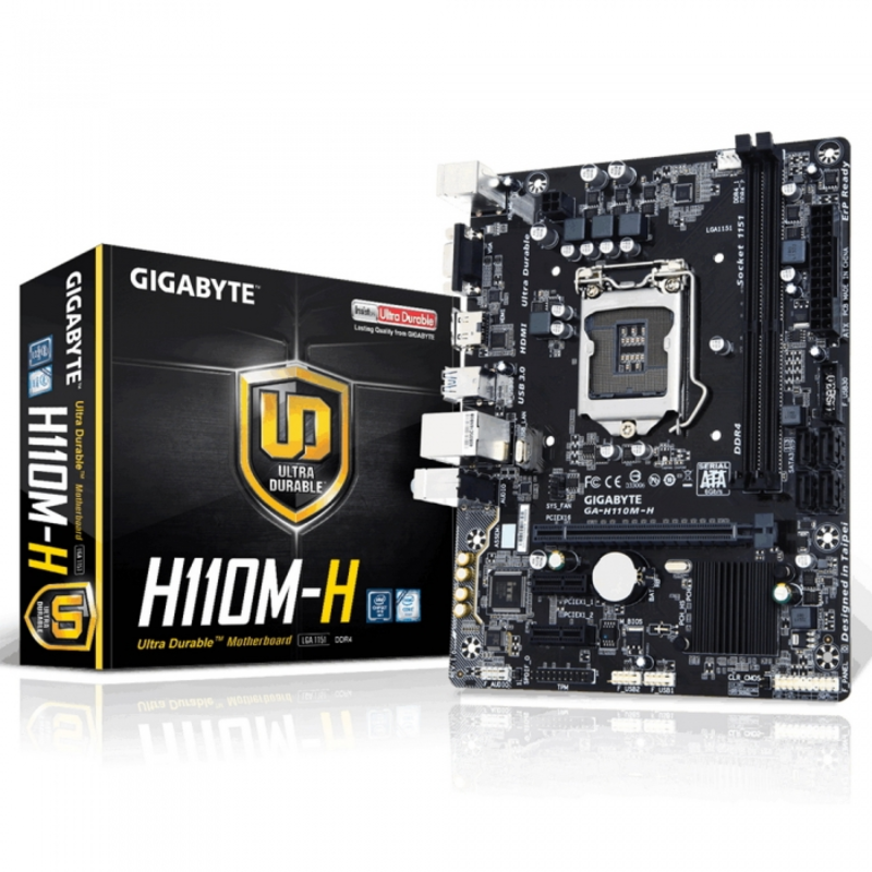 Мат. плата Socket1151 GIGABYTE GA-H110M-H (iH110, 2xDDR4, SATA III, PCI-E, D-Sub, HDMI, 1Гбит LAN, USB3.0, mATX)