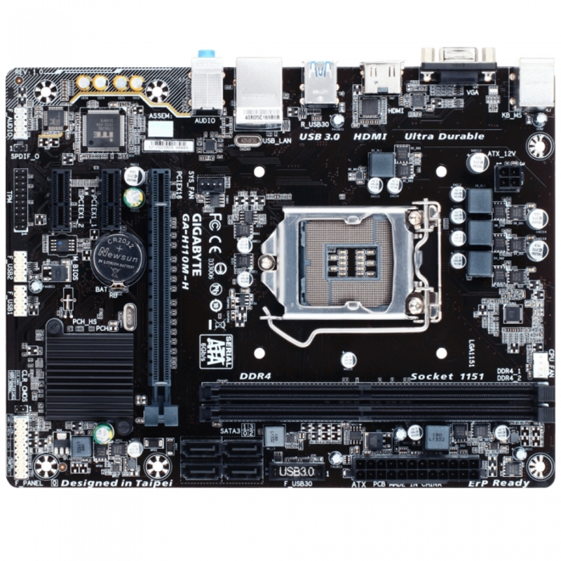 Мат. плата Socket1151 GIGABYTE GA-H110M-H (iH110, 2xDDR4, SATA III, PCI-E, D-Sub, HDMI, 1Гбит LAN, USB3.0, mATX)