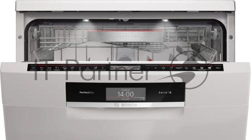 Посудомоечная машина Bosch, 60 см, 13 комплектов, 8 программ, активная сушка с теплообменником, сенсорное управление, дисплей, отсрочка старта, половинная загрузка, уровень шума 40 дБ, энергоэффективность А++, цвет белый