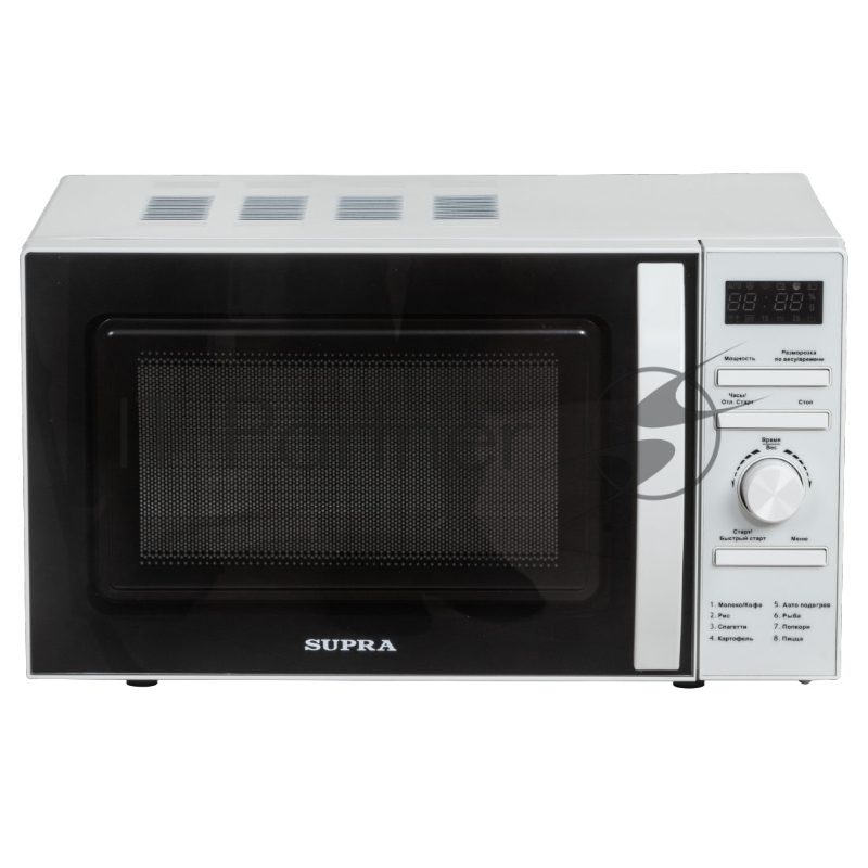 Микроволновая печь SUPRA 20TW55, Мощность 700вт, Объем 20 литров, Электронное управление, Таймер, 5 уровней мощности, 8 режимов автомотических програм, цвет: белый