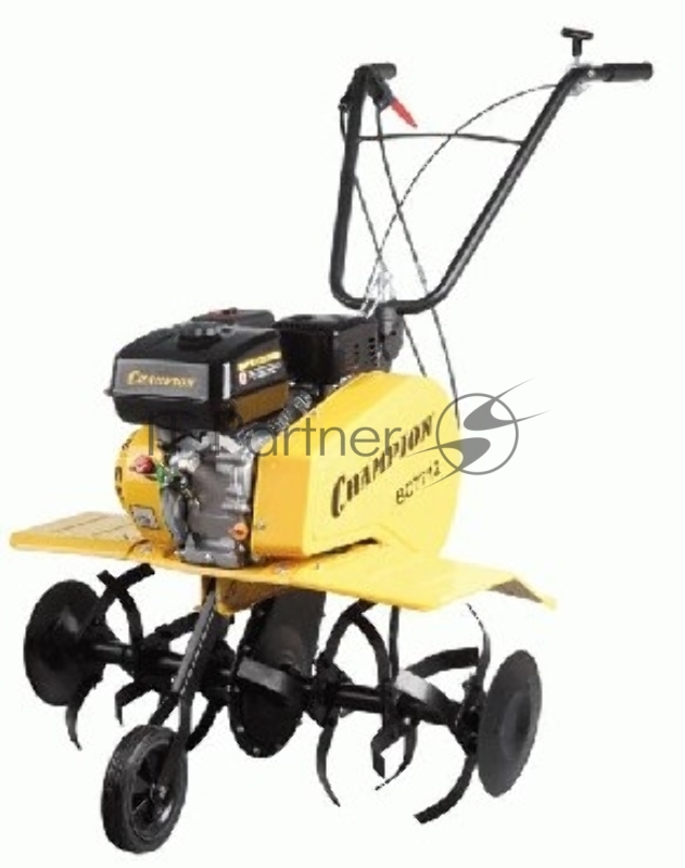 CHAMPION BC 7712(4,1/6,5 кВт/л.с. 196см3, вес 52,5кг, макс. обороты двигателя, 3600 обор./мин., глубина/ширина вспашки 330/550-850 мм, передаточное число (понижающее)30:1, количество скоростей (вперед/назад)1/1.)