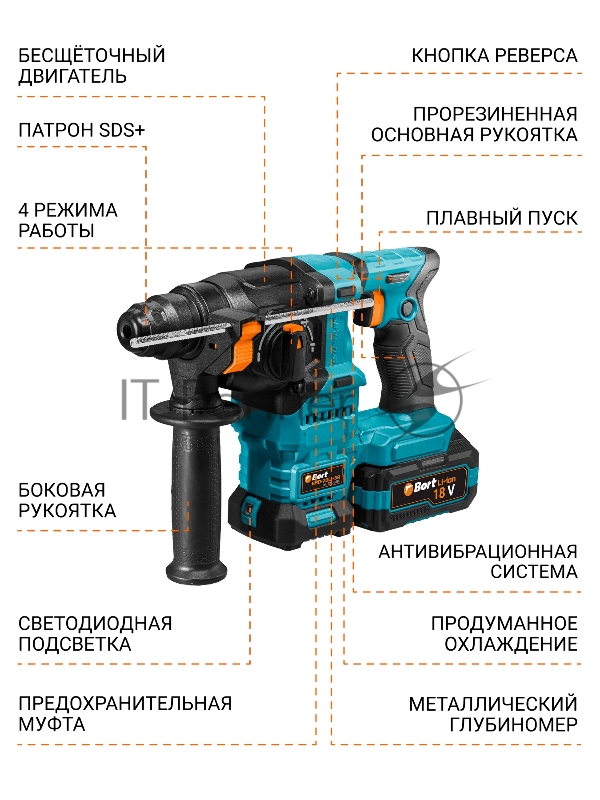Перфоратор аккумуляторный BORT BHD-20Li-SR (2x4,0Ач+ЗУ)