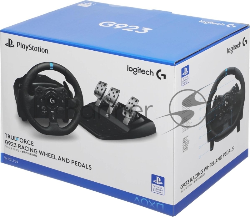 Руль Logitech G923 10кноп. (с педалями) черный