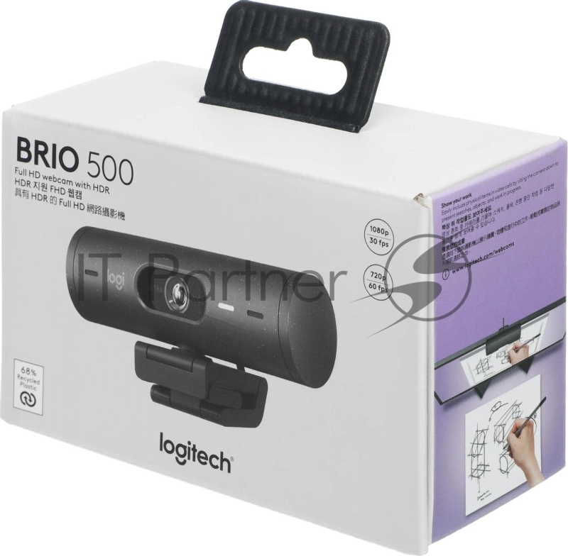 Камера Web Logitech HD Webcam Brio 500 черный 4Mpix (1920x1080) USB Type-C с микрофоном (960-001423)