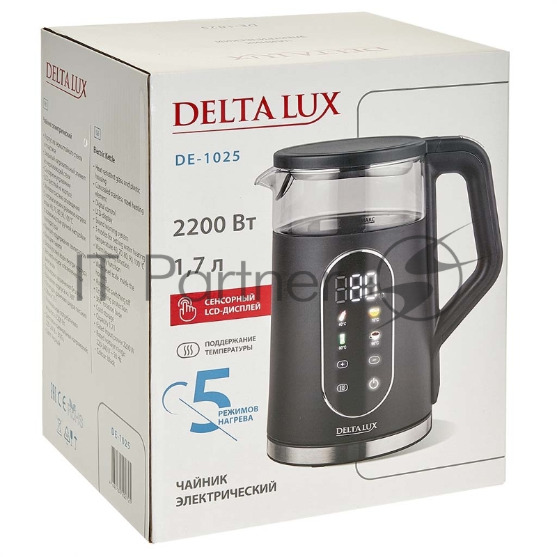 Чайник Delta Lux DE-1025 черный 2,2кВт, 1.7 л, LC