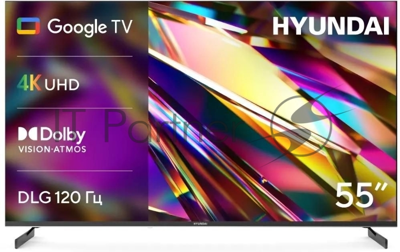 Телевизор LED Hyundai 55 H-LED55BU7011 Google TV Frameless Metal черный 4K Ultra HD 60Hz DVB-T DVB-T2 DVB-C DVB-S DVB-S2 USB WiFi Smart TV