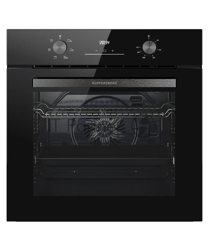 Духовой шкаф Kuppersberg HO 606 Black, High-Tech, 78 л, поворотное управление, дисплей, таймер, 6 режимов, макс. температура 310 градусов, телескопические направляющие (на 1 уровень), цвет черный, цвет фурнитуры черный