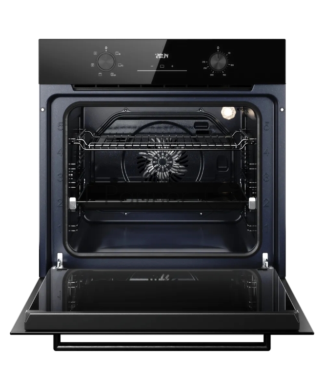 Духовой шкаф Kuppersberg HO 606 P Black, High-Tech, 78 л, поворотное управление, утапливаемые переключатели, дисплей, таймер, 6 режимов, макс. температура 310 градусов, телескопические направляющие (на 1 уровень), цвет черный, цвет фурнитуры черный