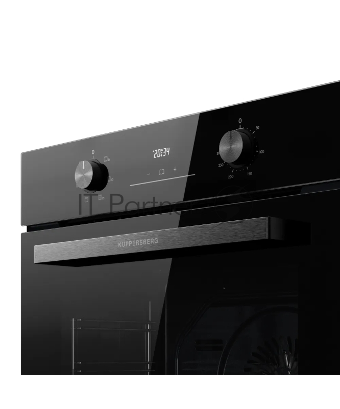 Духовой шкаф Kuppersberg HO 606 P Black, High-Tech, 78 л, поворотное управление, утапливаемые переключатели, дисплей, таймер, 6 режимов, макс. температура 310 градусов, телескопические направляющие (на 1 уровень), цвет черный, цвет фурнитуры черный