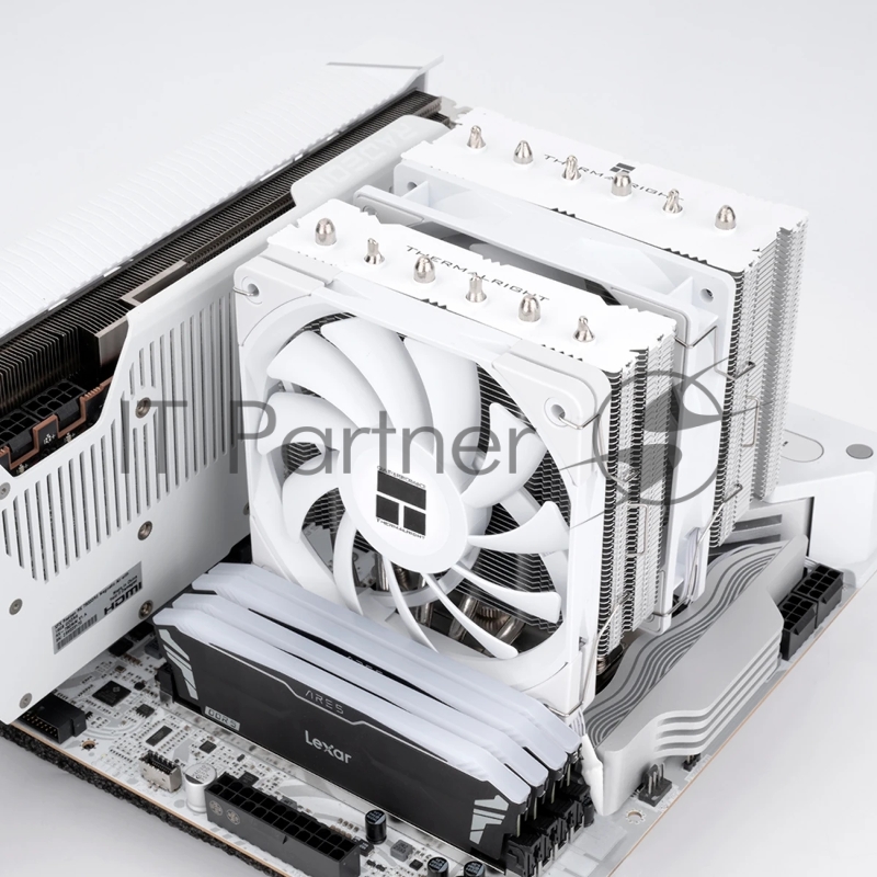 Кулер для процессора Thermalright Royal Knight 120 SE White (4-pin PWM, 155mm, Ni/Cu, 6x6mm, 2x120mm, 66.17CFM/59CFM, 25.6dBA/26.1dBA, 1500RPM/1800RPM, S: 1200, 1700, 1851, 115X, AM4, AM5, silver, white)