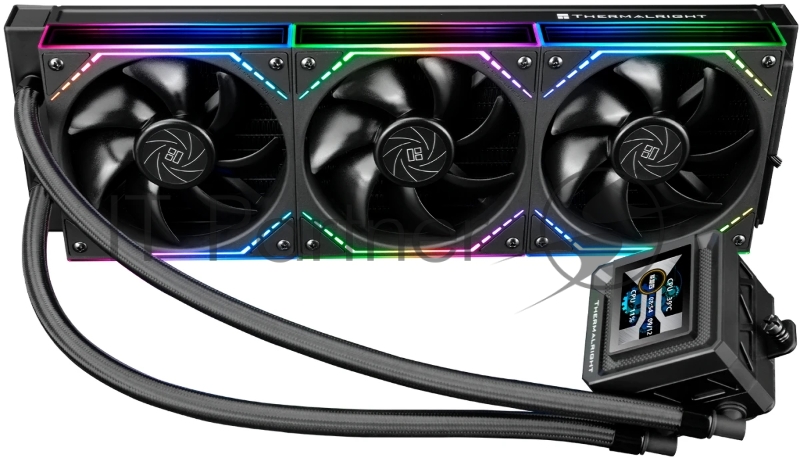 Водяное охлаждение для процессора Thermalright Frozen Warframe SE 360 ARGB V2 (360mm, LED temp., Black, ARGB/ Fans: 3x120mm, 68.9CFM, 28.2dBA, 2000RPM/ Pump height 59mm, Rad thickness 27mm/ S: 1851, 1700, 1200, 115X, AM5, AM4)