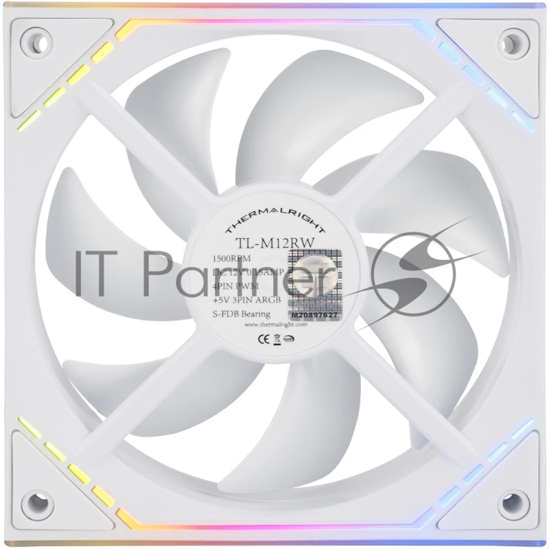 Кулер для корпуса Thermalright TL-M12RW Reverse (124x120x25mm, 4-pin PWM, ARGB, 42.6CFM, 23.2dBA, 1500RPM, White)