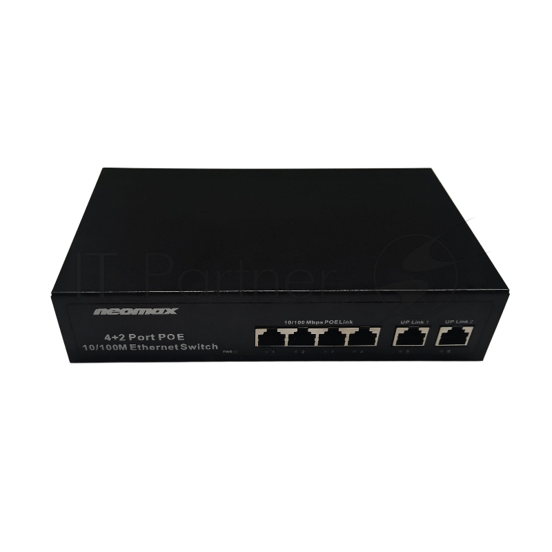 Коммутатор неуправляемый NEOMAX NMS-106PoE-100-S, 6 портов 100 Mbps, 4xPoE, металл