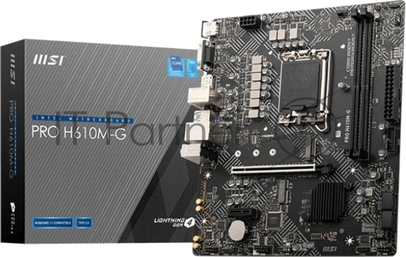 Материнская плата MSI PRO H610M-G H610, LGA1700, 2*DDR5, 1*PCIEx16, 1*PCIEx1, 1*M.2, 4*USB3.2Gen1, 6*USB2.0, 4*SATA3.0, 1G, VGA, DP, HDMI, M-ATX, BULK