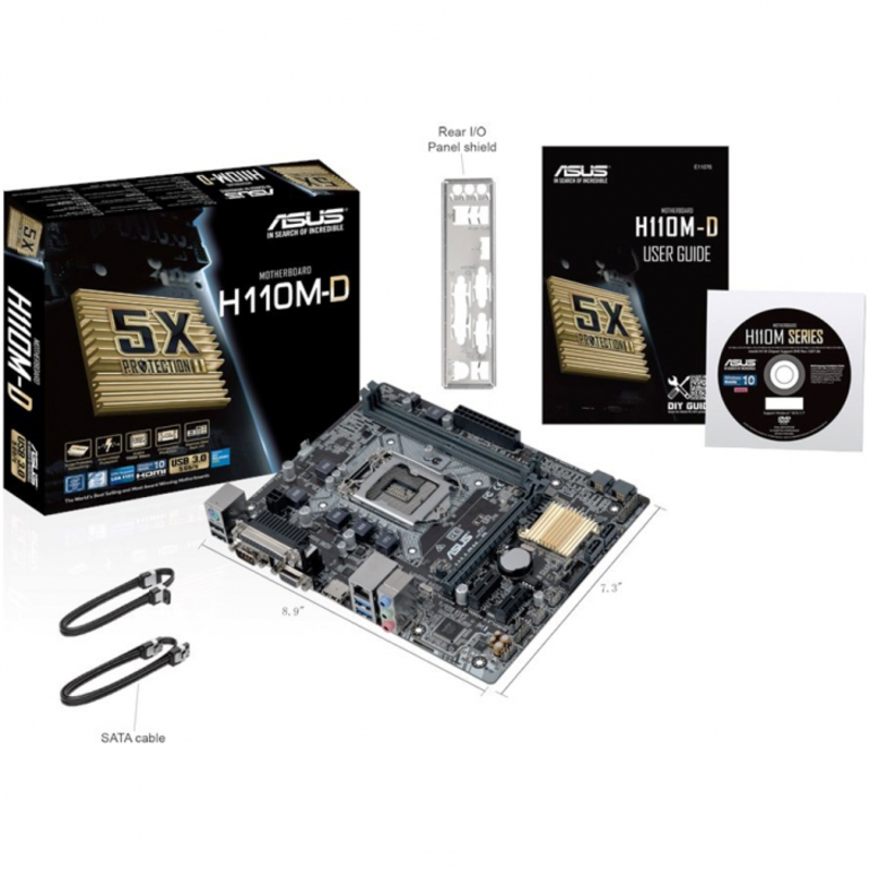 Мат. плата Socket1151 ASUS H110M-D (iH110, 2xDDR4, SATA III, PCI-E, D-Sub, HDMI, 1Гбит LAN, USB3.0, mATX)