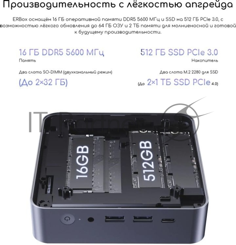 Неттоп Acer Gadget E10 ERBox Ryzen 7 8745HS (3.8) 16Gb SSD512Gb UHDG Windows 11 Pro 2xGbitEth WiFi BT 120W черный (1747236)