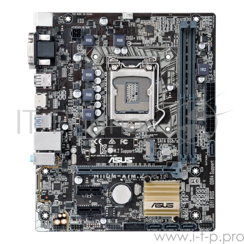 Мат. плата Socket1151 ASUS H110M-A/M.2 (iH110, 2xDDR4, M.2, SATA III, PCI-E, D-Sub, DVI, HDMI, 1Гбит LAN, USB3.0, mATX)