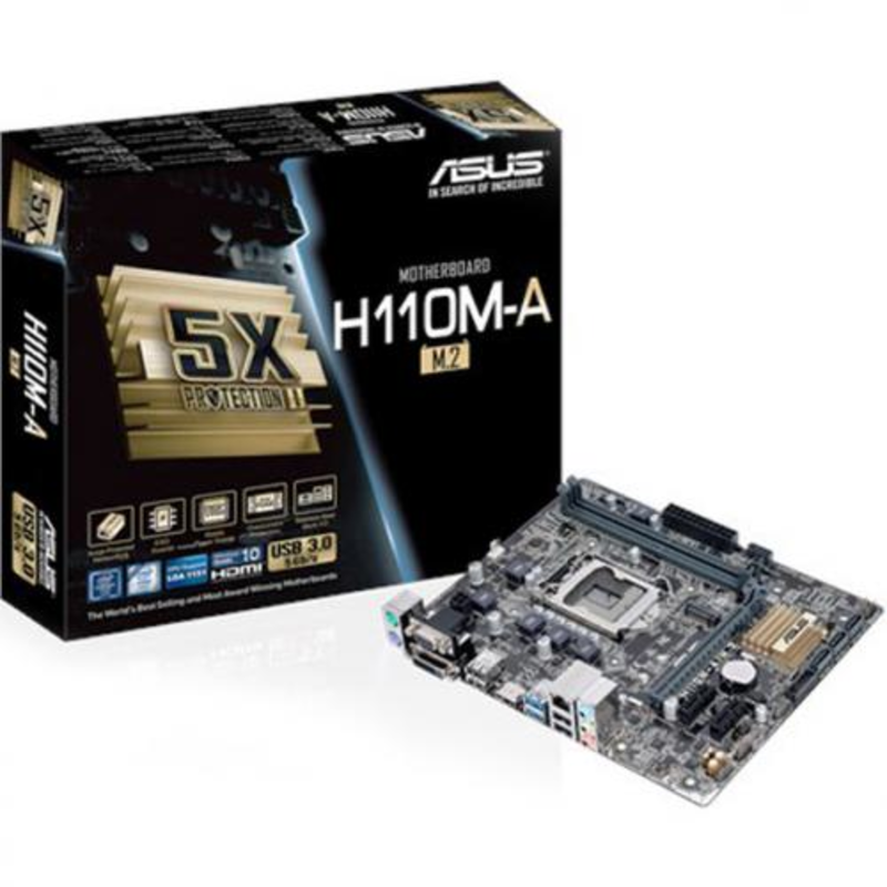 Мат. плата Socket1151 ASUS H110M-A/M.2 (iH110, 2xDDR4, M.2, SATA III, PCI-E, D-Sub, DVI, HDMI, 1Гбит LAN, USB3.0, mATX)