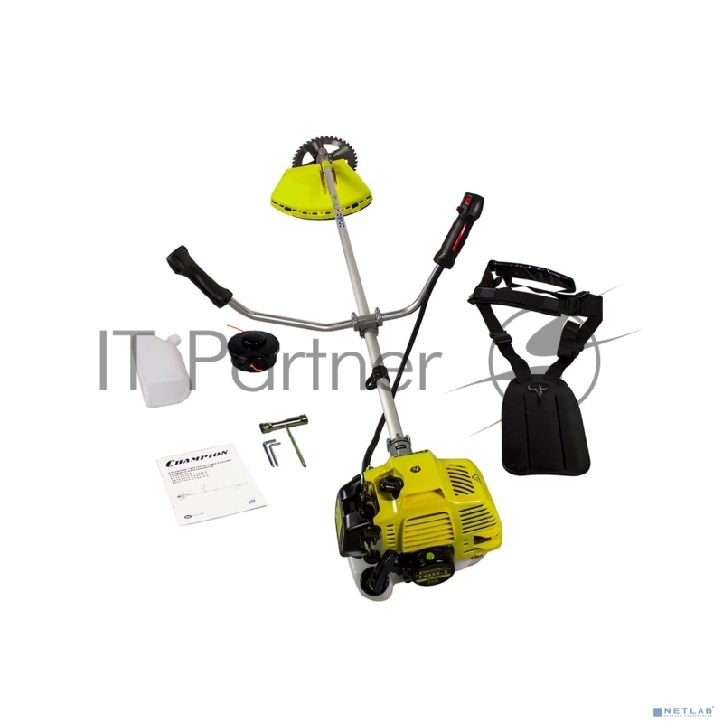 Триммер Champion T433S-2 Мощность двигателя 1.25/1.7 кВт/л.с, Вес без режущей насадки 8,0 кг, Объем двигателя 42,7 см3, Объем топливного бака 950 мл, Максимальный расход топлива 610 г/кВт•ч/мл/ч, Тип рукоятки U-образная, штанга прямая Разъемная, Длин