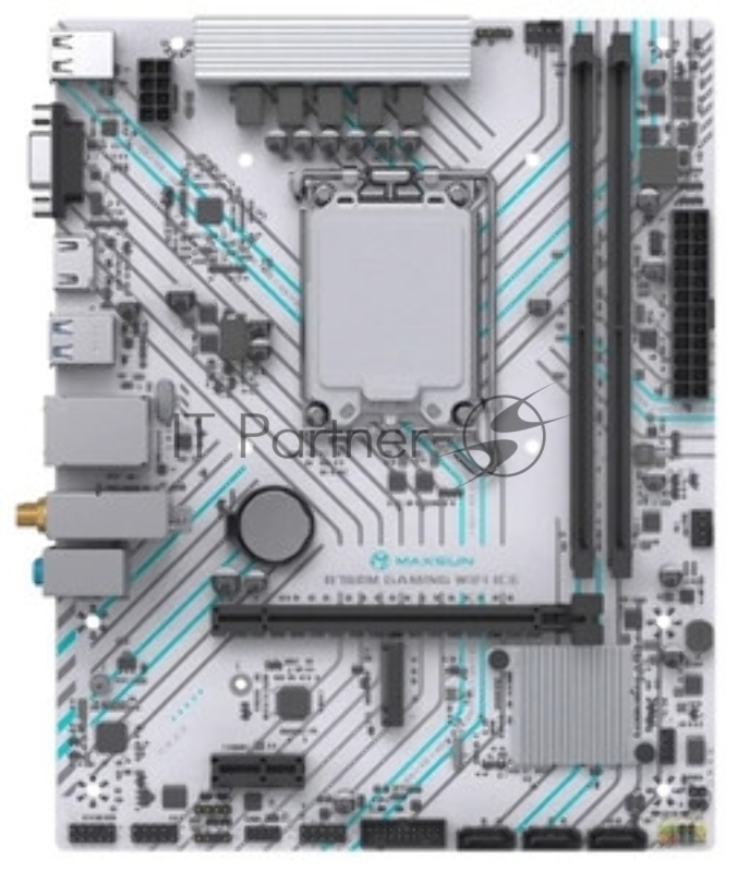 Материнская плата MAXSUN MS-B760M GAMING WIFI ICE (Socket 1700, mATX, 2*DDR4(64Gb), VGA/HDMI, 3*SATA3, 1*M.2, 1*PCIEx16/1*PCIEx1, 2*USB2.0, 4*USB 3.2, LAN 1*1G, Bluetooth, Wi-Fi 802.11ac, ARGB, white, RTL)