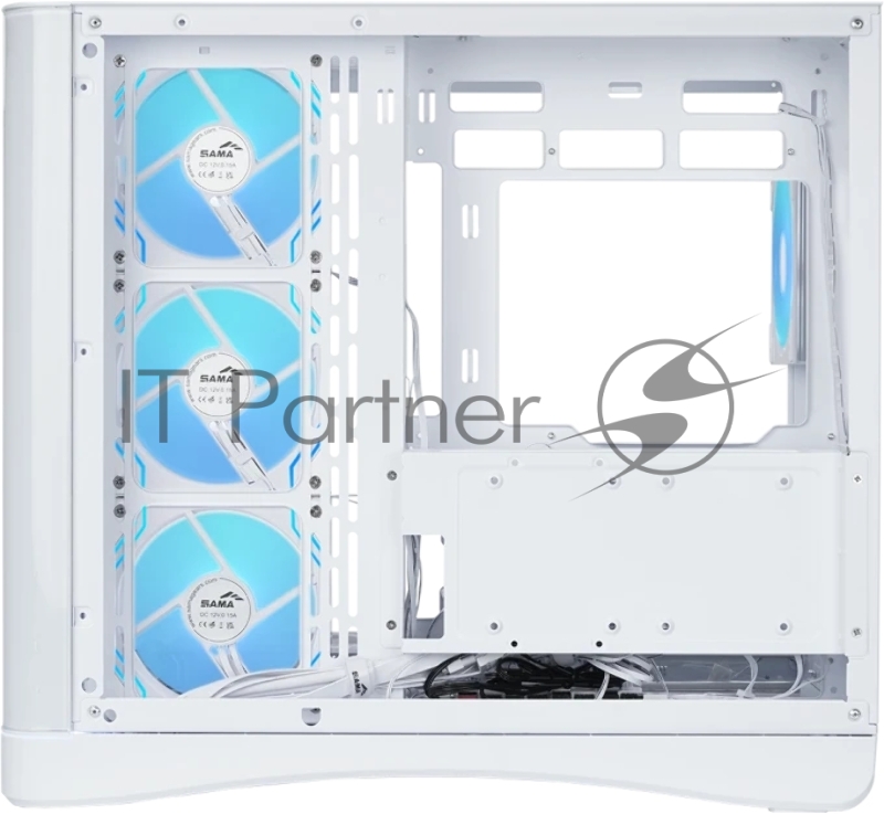 Корпус ПК без блока питания/ Case SAMA V62S White, Midi-Tower, TG, 4x120mm ARGB, 2xUSB 3.0 + 1xUSB 3.2 Type-C, ATX, mATX, mITX White