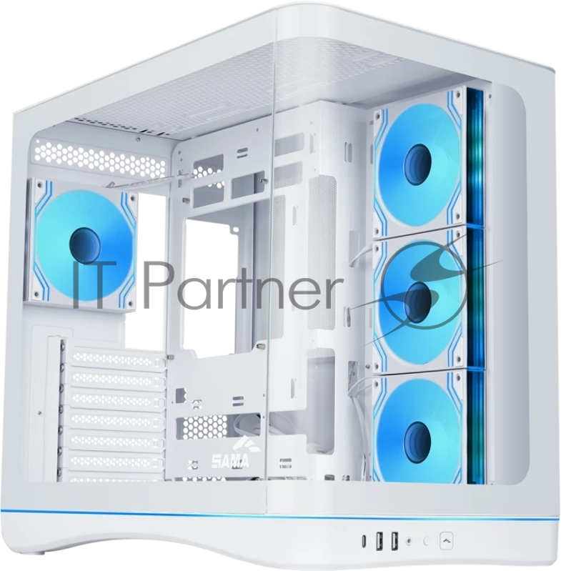 Корпус ПК без блока питания/ Case SAMA V62S White, Midi-Tower, TG, 4x120mm ARGB, 2xUSB 3.0 + 1xUSB 3.2 Type-C, ATX, mATX, mITX White