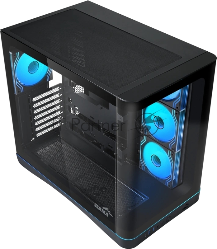 Корпус ПК без блока питания/ Case SAMA V62S Black, Midi-Tower, TG, 4x120mm ARGB, 2xUSB 3.0 + 1xUSB 3.2 Type-C, ATX, mATX, mITX Black