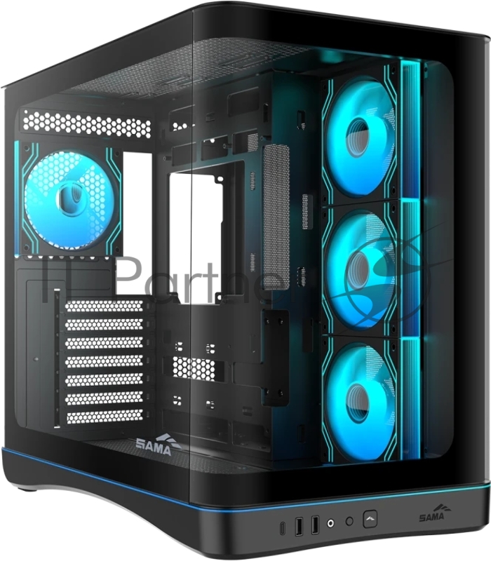 Корпус ПК без блока питания/ Case SAMA V62S Black, Midi-Tower, TG, 4x120mm ARGB, 2xUSB 3.0 + 1xUSB 3.2 Type-C, ATX, mATX, mITX Black