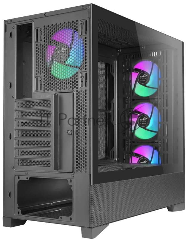 Корпус ПК без блока питания/ Case SAMA V42 Black, Midi-Tower, TG, 4x120mm ARGB, 2xUSB 3.0 + 1xUSB 3.2 Type-C, ATX, mATX, mITX Black