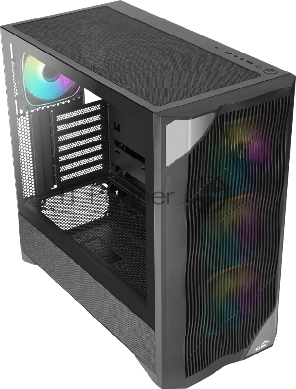 Корпус ПК без блока питания/ Case SAMA V42 Black, Midi-Tower, TG, 4x120mm ARGB, 2xUSB 3.0 + 1xUSB 3.2 Type-C, ATX, mATX, mITX Black