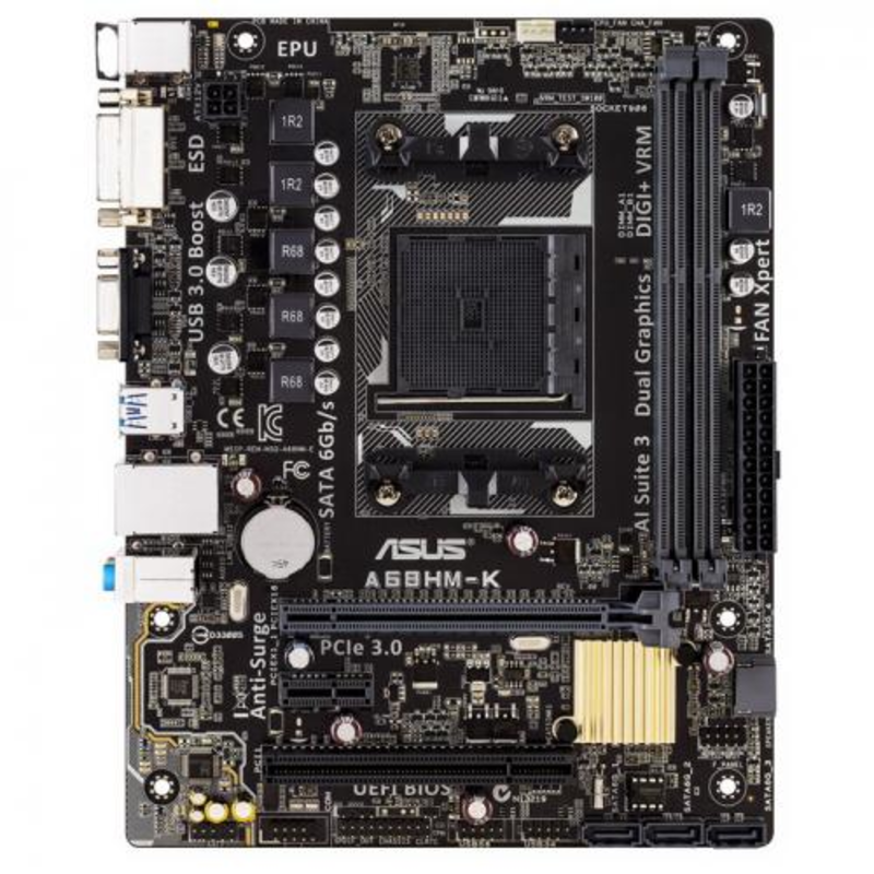 Мат. плата SocketFM2+ ASUS A68HM-K (AMD A68H, 2xDDR3, SATA III, RAID, PCI-E, D-Sub, DVI, 1Гбит LAN, USB3.0, mATX)
