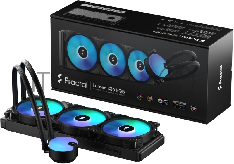 Система жидкостного охлаждения для ПК/ Water Cooling System Fractal Design Lumen S36 V2 RGB (200W, 360mm, Black, ARGB/ Fans: 3x120mm, 56CFM, 33.2dBA, 2000RPM/ Pump height 67mm, 22dBA, 4000RPM, Rad thickness 27mm/ S: 1851, 1700, 1200, 115X, 2011, 2066