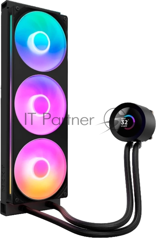 Система жидкостного охлаждения для ПК/ Water Cooling System NZXT Kraken Plus 360 RGB V2 (260W, 360mm, LED temp., Black, RGB/ Fans: 3x120mm, 75.05CFM, 31.9dBA, 2400RPM/ Pump height 55.97mm, 2800RPM, Rad thickness 27mm/ S: 1851, 1700, 1200, 115X, AM5,