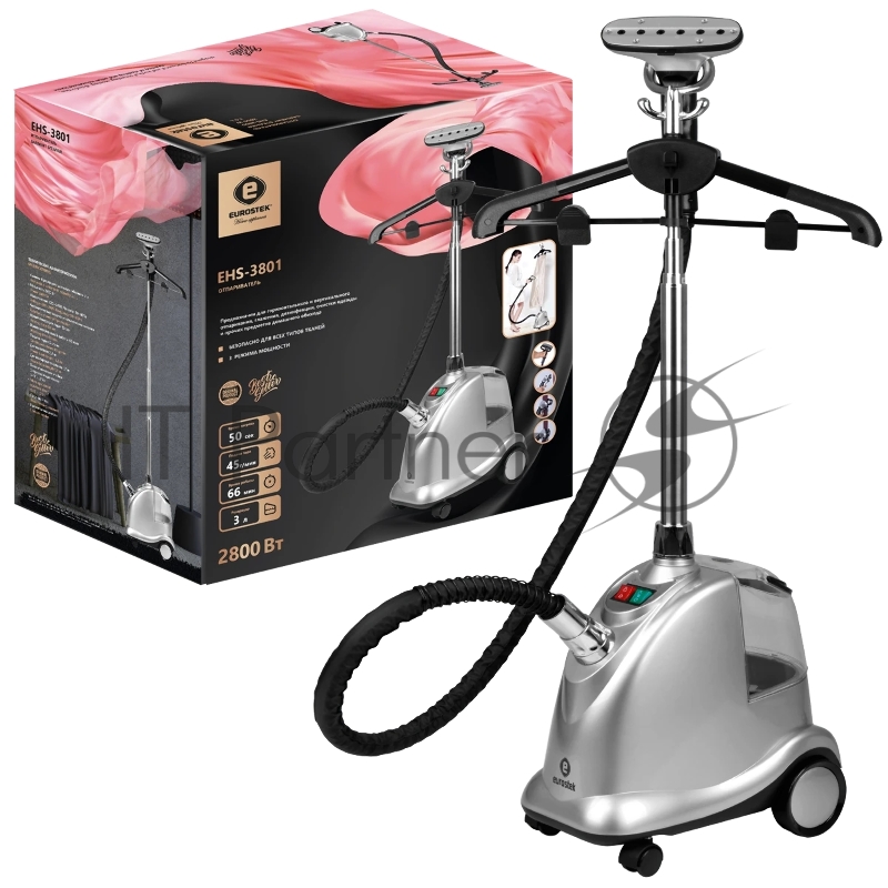 Отпариватель Eurostek EHS-3801 серебристый, 2800 Вт, 45 г/мин, 3 л