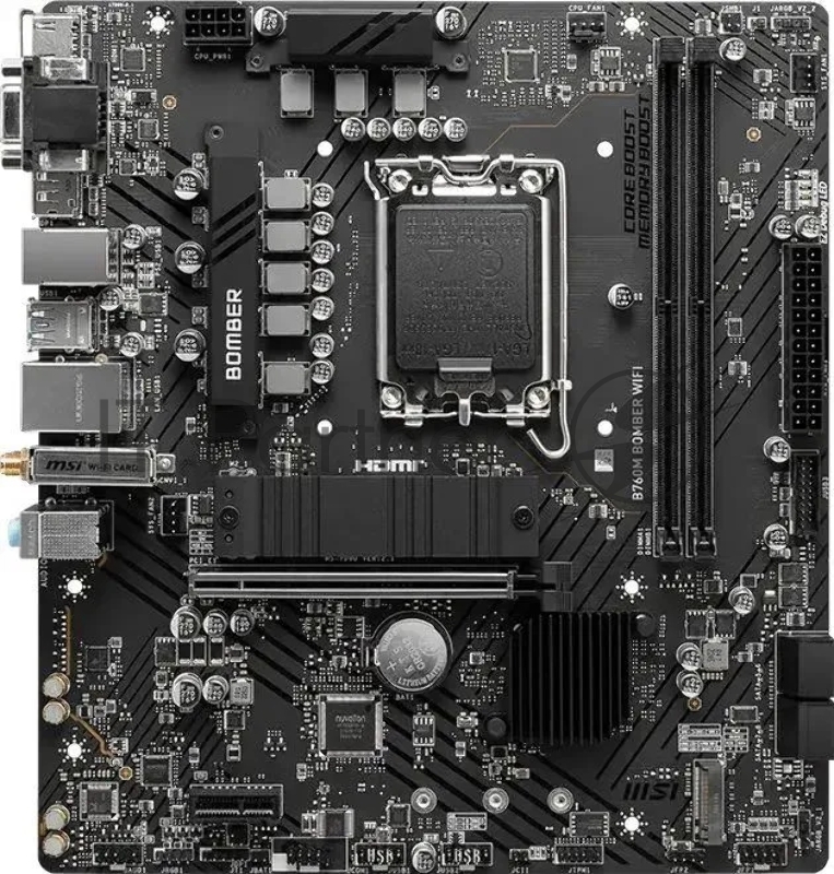 Материнская плата MSI B760M BOMBER WIFI Soc-1700 Intel B760 2xDDR5 mATX AC`97 8ch(7.1) 2.5Gg+VGA+HDMI+DP