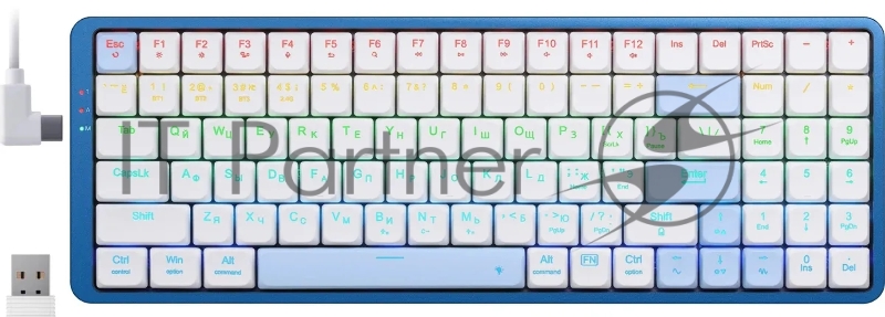 Клавиатура Redragon Eva Pro гибридная, USB Type-A, Bluetooth, радиоканал, белый/синий